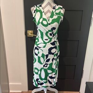 Banana Republic Green and Navy Patterned Wrap Dress